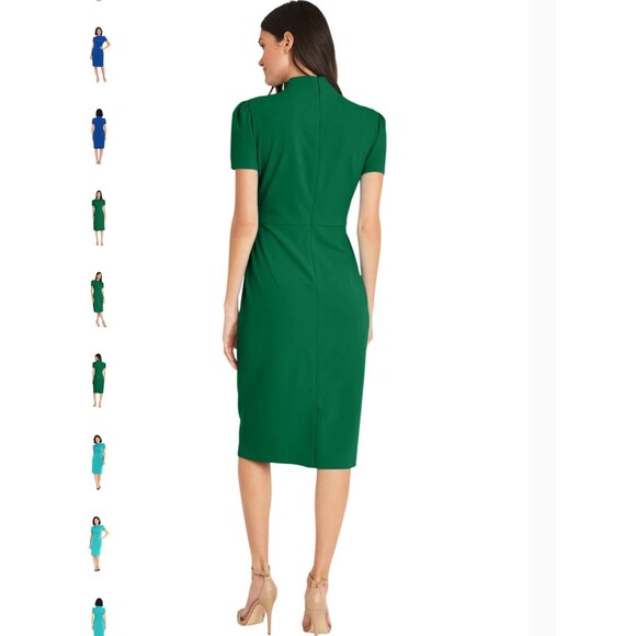 New Maggy London Dress Sz 12 Green FLIGHT ATTENDANT Tie Neck Sheath Retail $138 - Picture 3 of 14